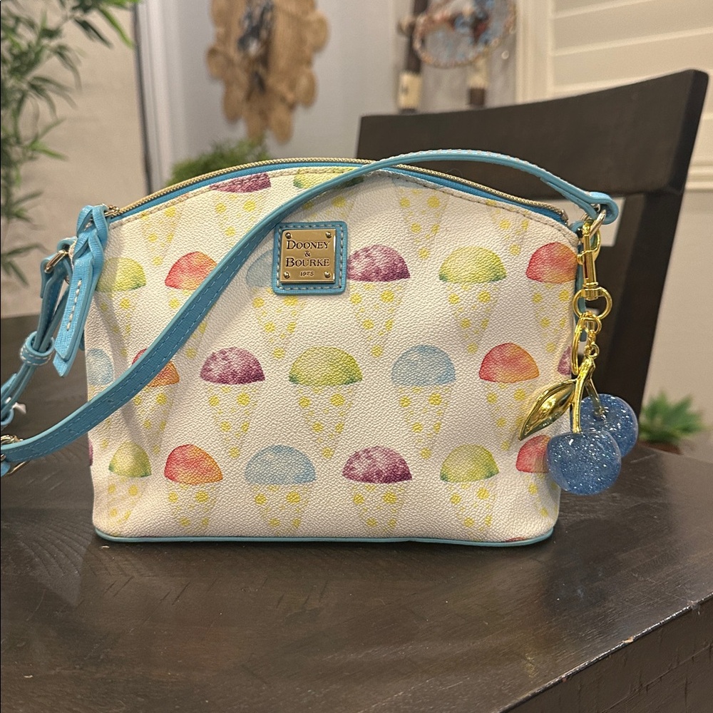 Dooney & Bourke White Ice Cream Print Crossbody with Turquoise Trim